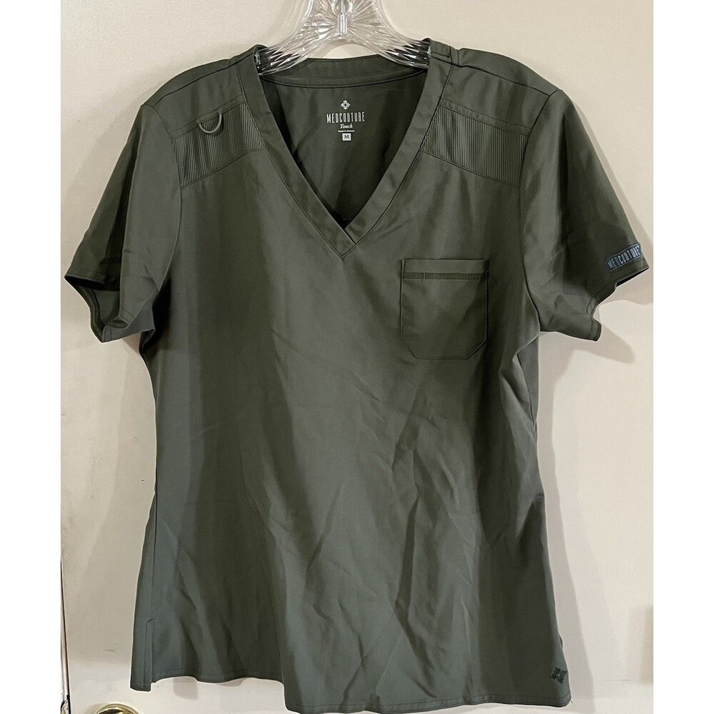 Med Couture Touch Scrubs Top Women’s Medium Olive Green V- Neck Soft